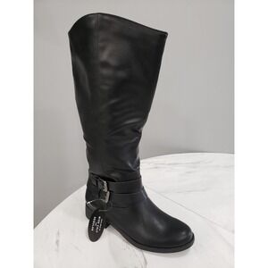 NEW NO BOX SIZE 9‎ WIDE CALF Style & Co Black Maliaa Buckle Riding Boots